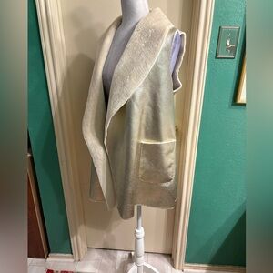 Neiman Marcus Metallic Vest with Faux Fur